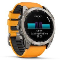Смарт-годинник Garmin Fenix 8 Amoled 51 мм Sapphire Titanium з помаранчевою фірмовою вставкою та силіконовим ремінцем 010-02905-11