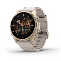 Смарт-годинник Garmin fenix 8 AMOLED (43 мм) Sapphire золотистий/вапняково-сірий шкіряний ремінець ексклюзив (010-02903-40)