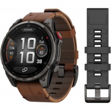 Смарт-годинник Garmin fenix 8 Pro AMOLED (47 мм) Sapphire карбоново-сірий DLC титан з каштановим шкіряним ремінцем (010-03198-40)