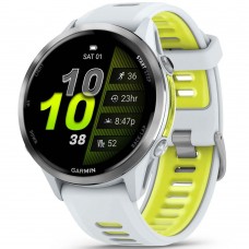 Смарт-годинник Garmin Forerunner 970 з сріблястим титановим безелем та біло-жовтим ремінцем 010-02969-11