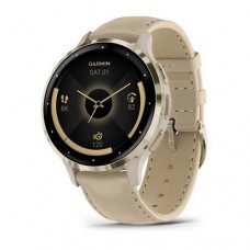 Смарт-годинник Garmin Venu 3S зі світло-золотистим сталевим безелем, корпусом французький сірий та шкіряним ремінцем (010-02785-55)