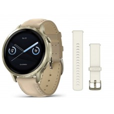 Преміальний годинник Garmin Venu 4 у золотому корпусі з шкіряним ремінцем 010-03013-03